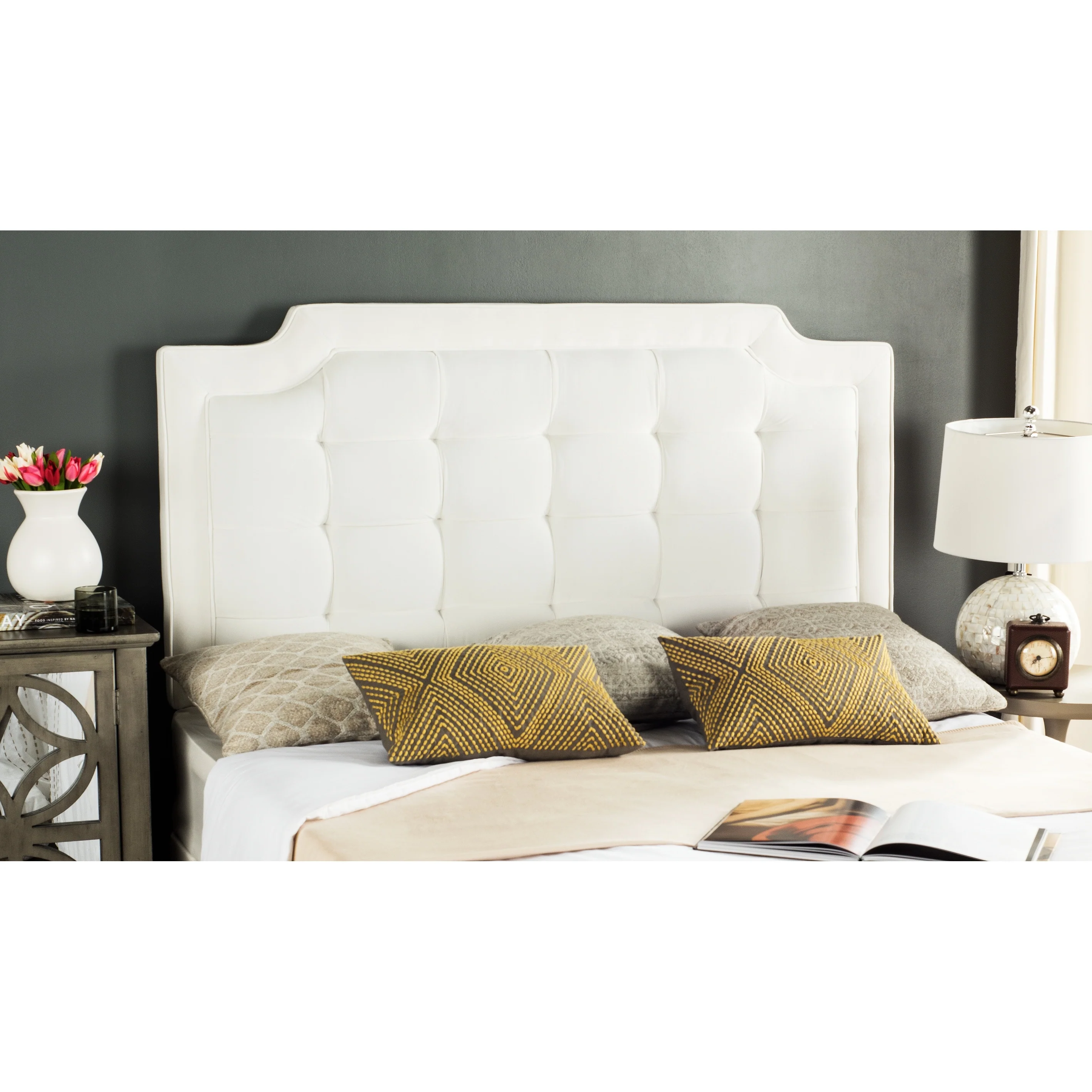 SAFAVIEH Shanika Taupe Upholstered Tufted Headboard (King)