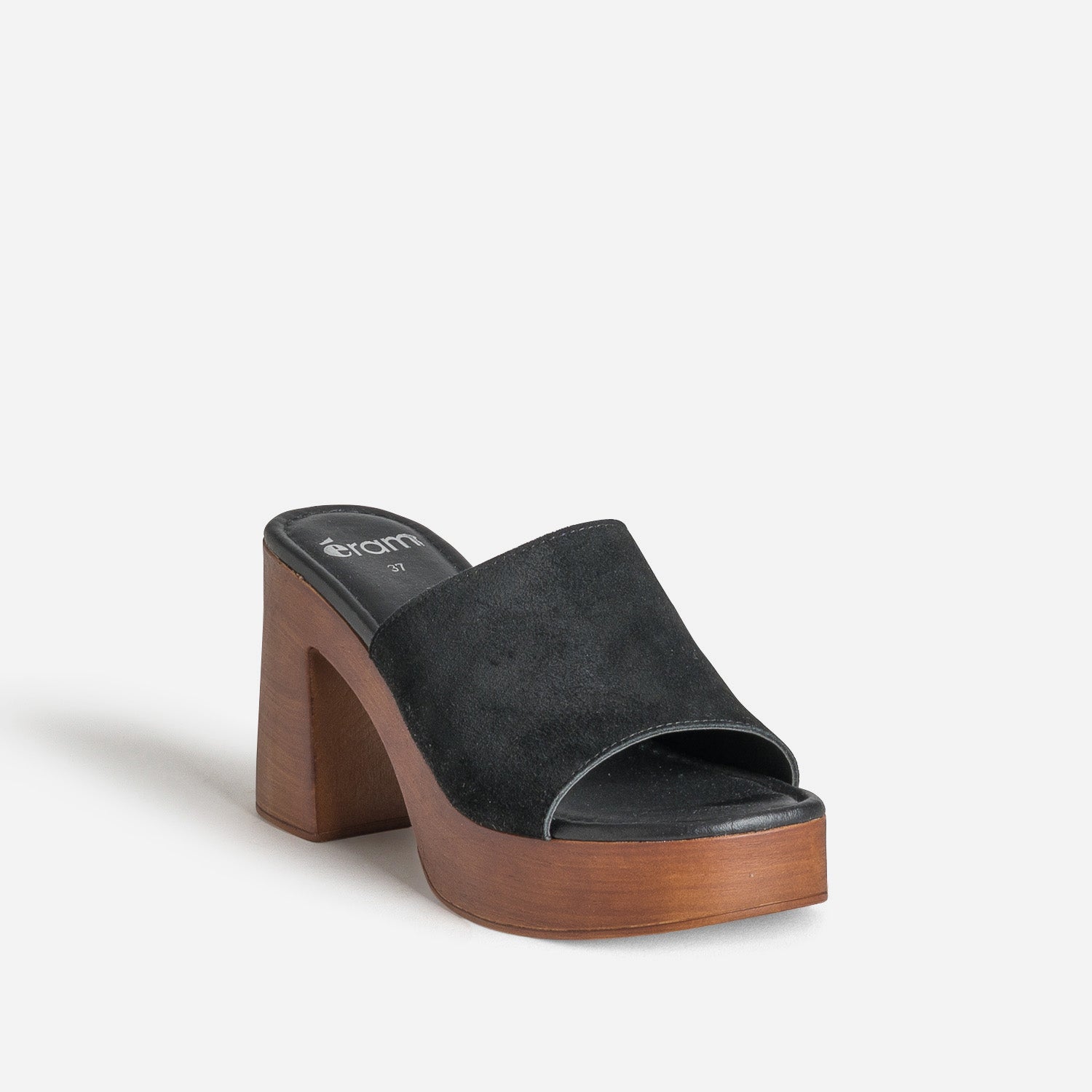 Mule noire cuir velours semelle effet bois