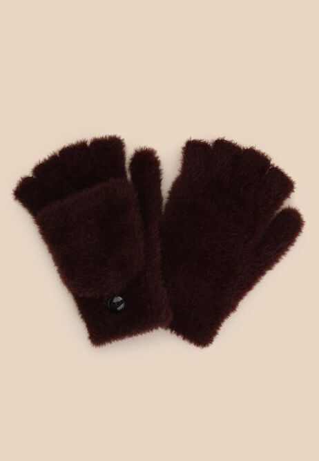 Womens Burgundy Eyelash Knit Fliptop Gloves