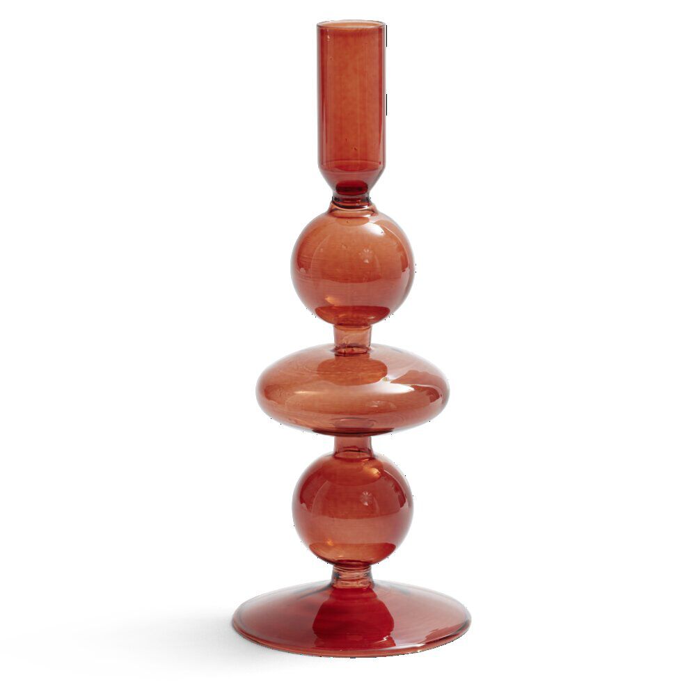 Bougeoir chandelier verre ambre Ø8,7xH21,5cm