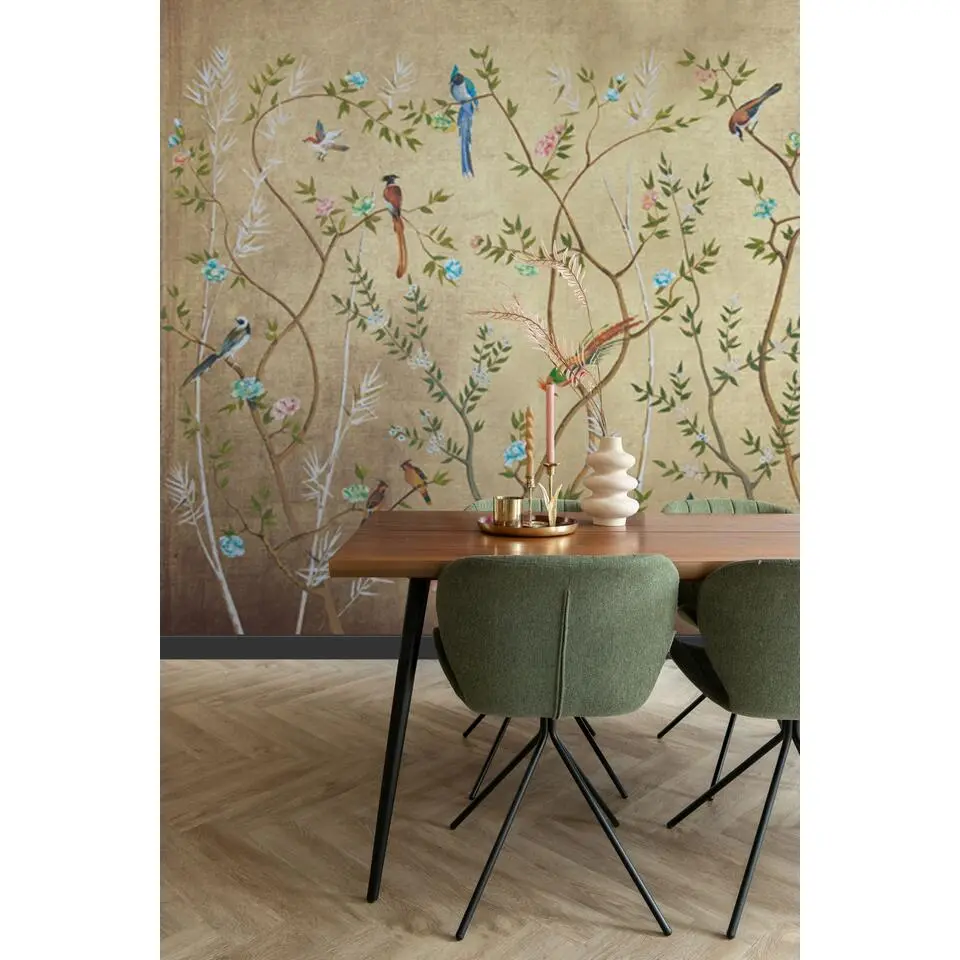 Sanders & Sanders fotobehang bloemen en vogels beige - 424 x 280 cm