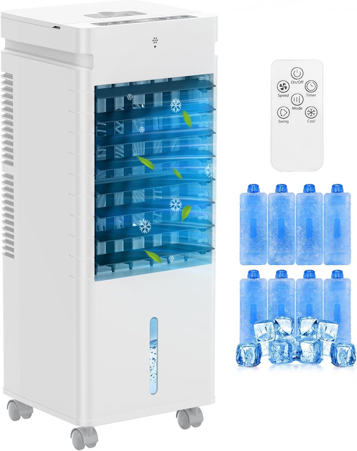 Portable Air Conditioners, 3-IN-1 Evaporative Air Cooler,Cooling Fans that Blow Cold Air with 60° Oscillation,9H Timer,3 Modes & 12 Speeds, 8 Ice Packs, Windowless Portable AC for Room,Bedroom,Office