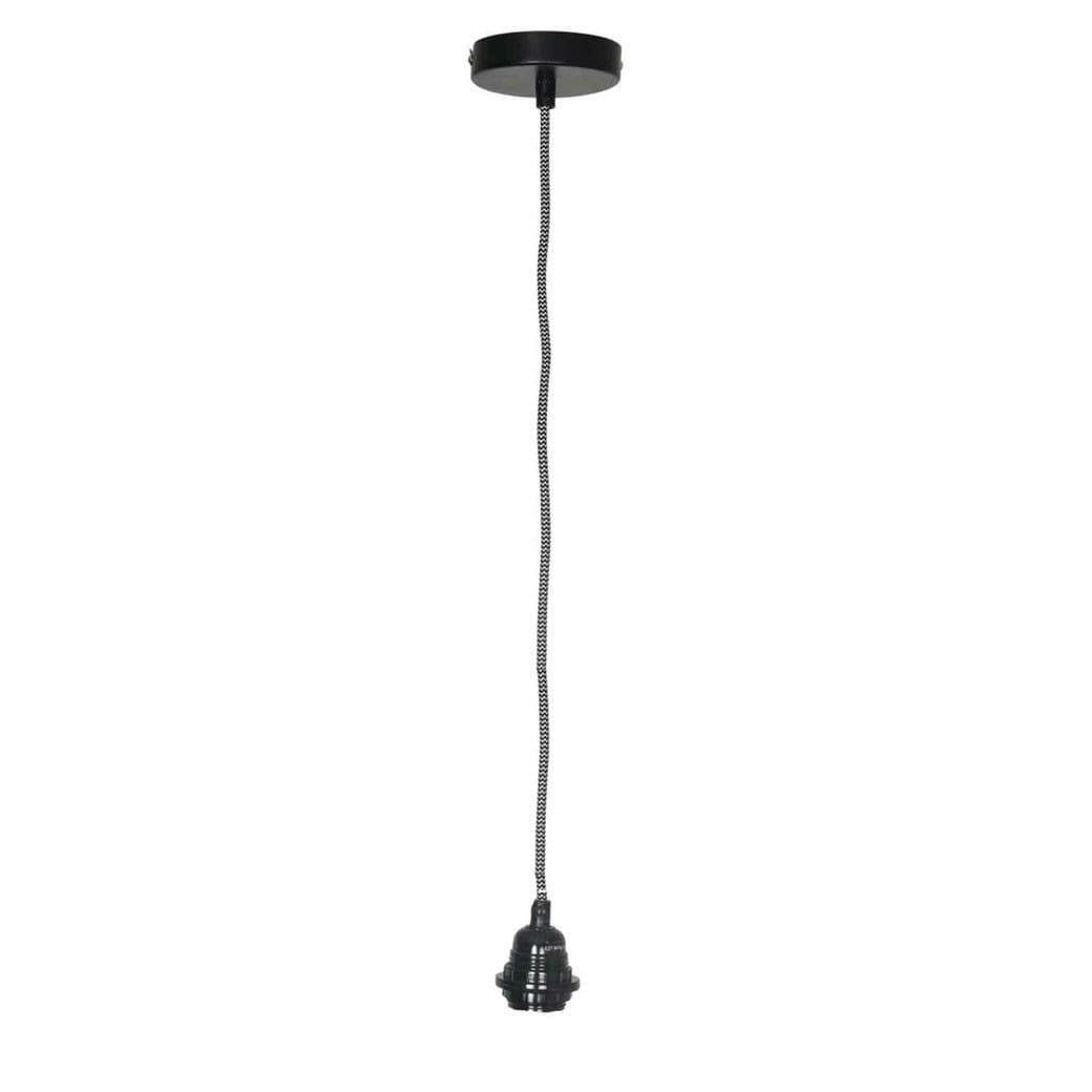 SUSPENSION DOUILLE - Suspension câble tissu noir et blanc douille noire H110cm