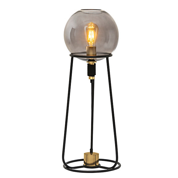 Lampe de table STELO 71cm metal noir verre fume douille E27 salle a manger salon entree bureau