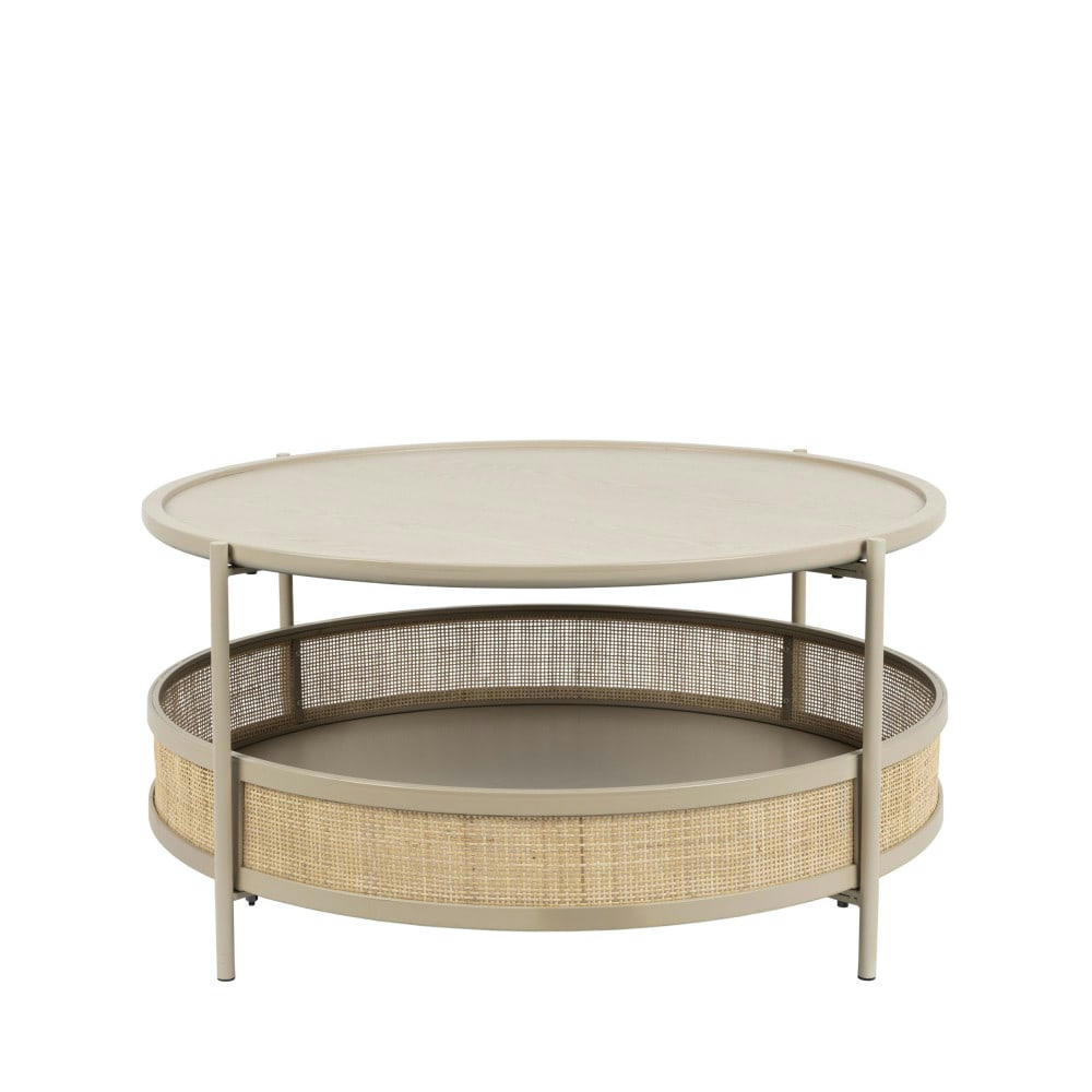 MAKOTO - Table basse ronde en bois et cannage D80cm
