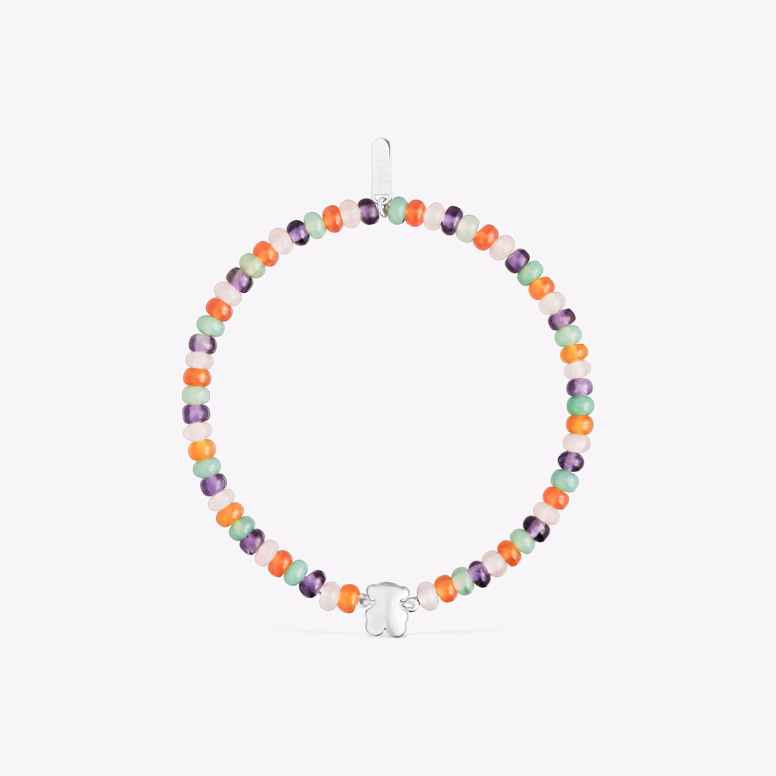 Pulsera elástica con gemas y motivo oso de plata Bold Motif