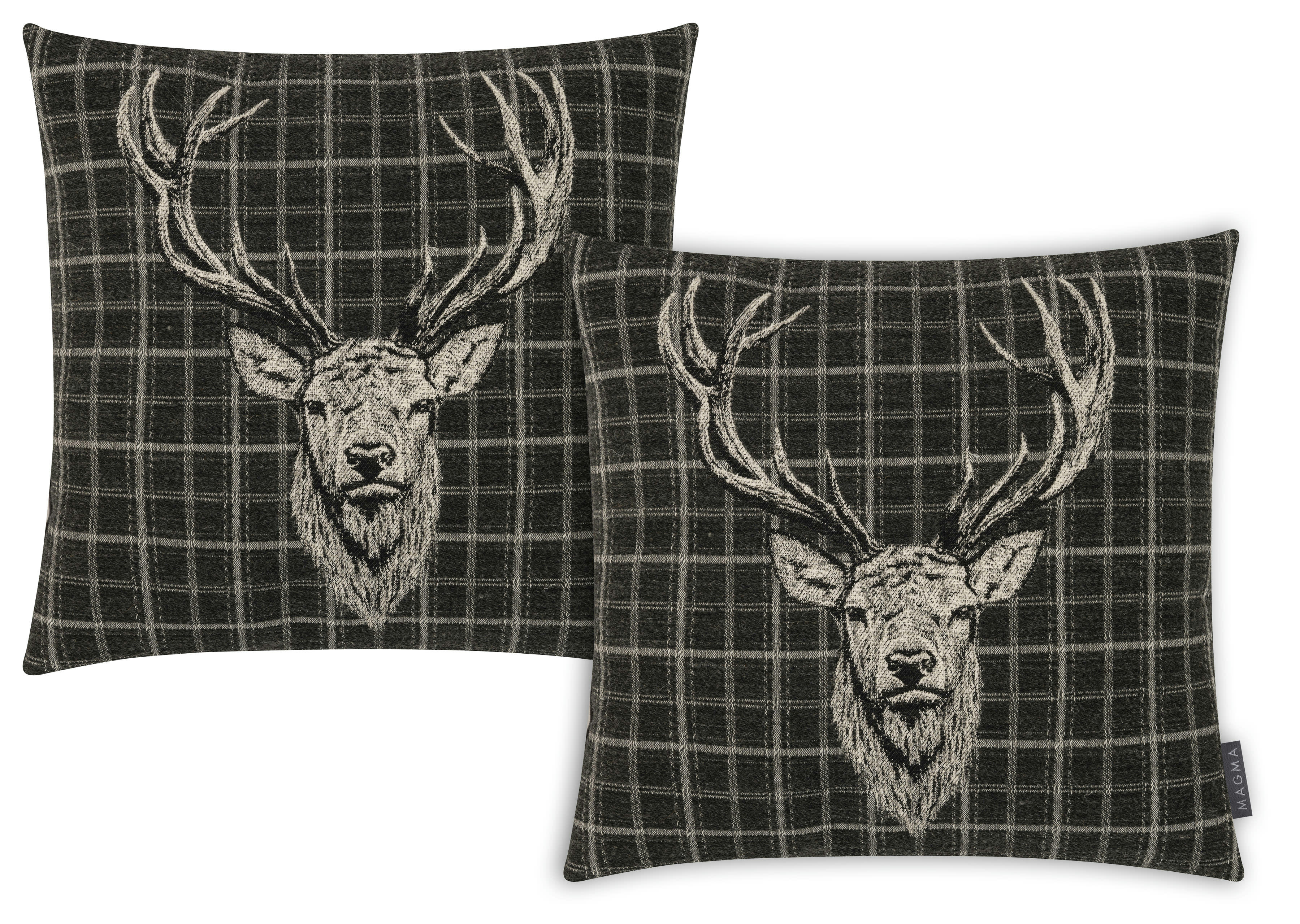 BURTON - Housse de coussin tête de cerf tartan noir coton-Lot de 2-45x45