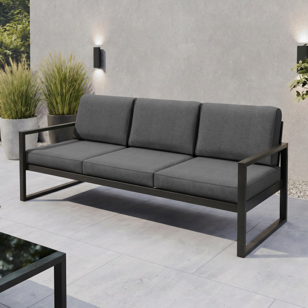 Sofa trzyosobowa ogrodowa STELLA ciemny szary – metalowy,
