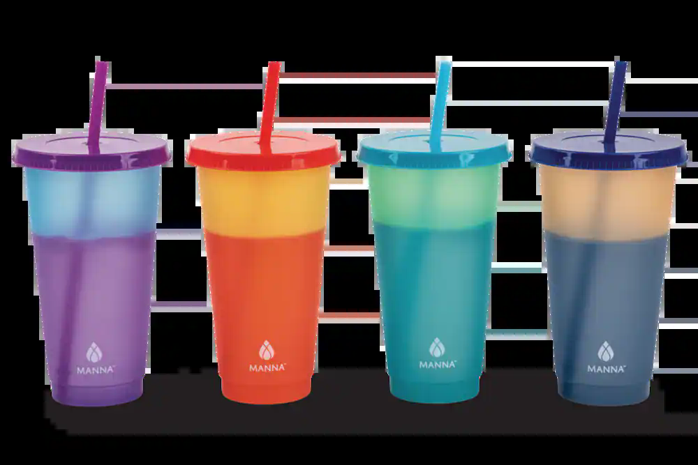 Manna Cold Colour Changing Plastic Tumbler with Lid and Straw, 709-mL, 4-pk