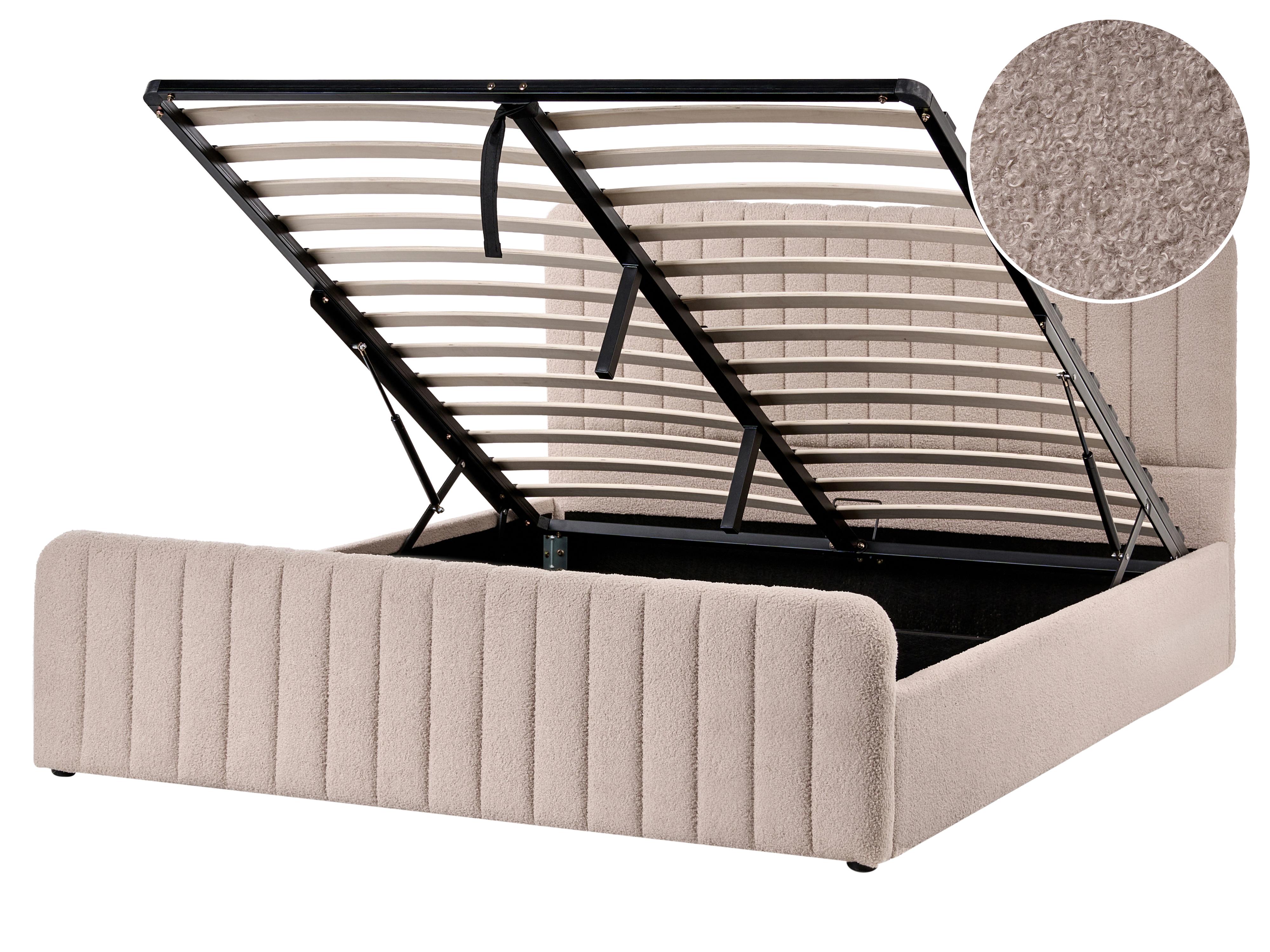 Ottoman Bed Boucle LUNAN 160 x 200 cm (EU King Size) Beige