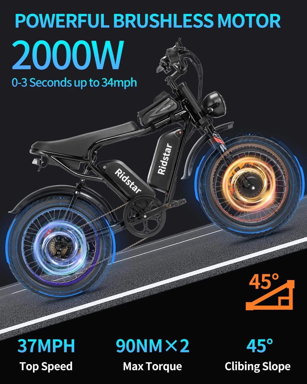 Electric Bike for Adults, 1000/2000W, 25-37Mph(Q20-1500W 48V 20Ah)
