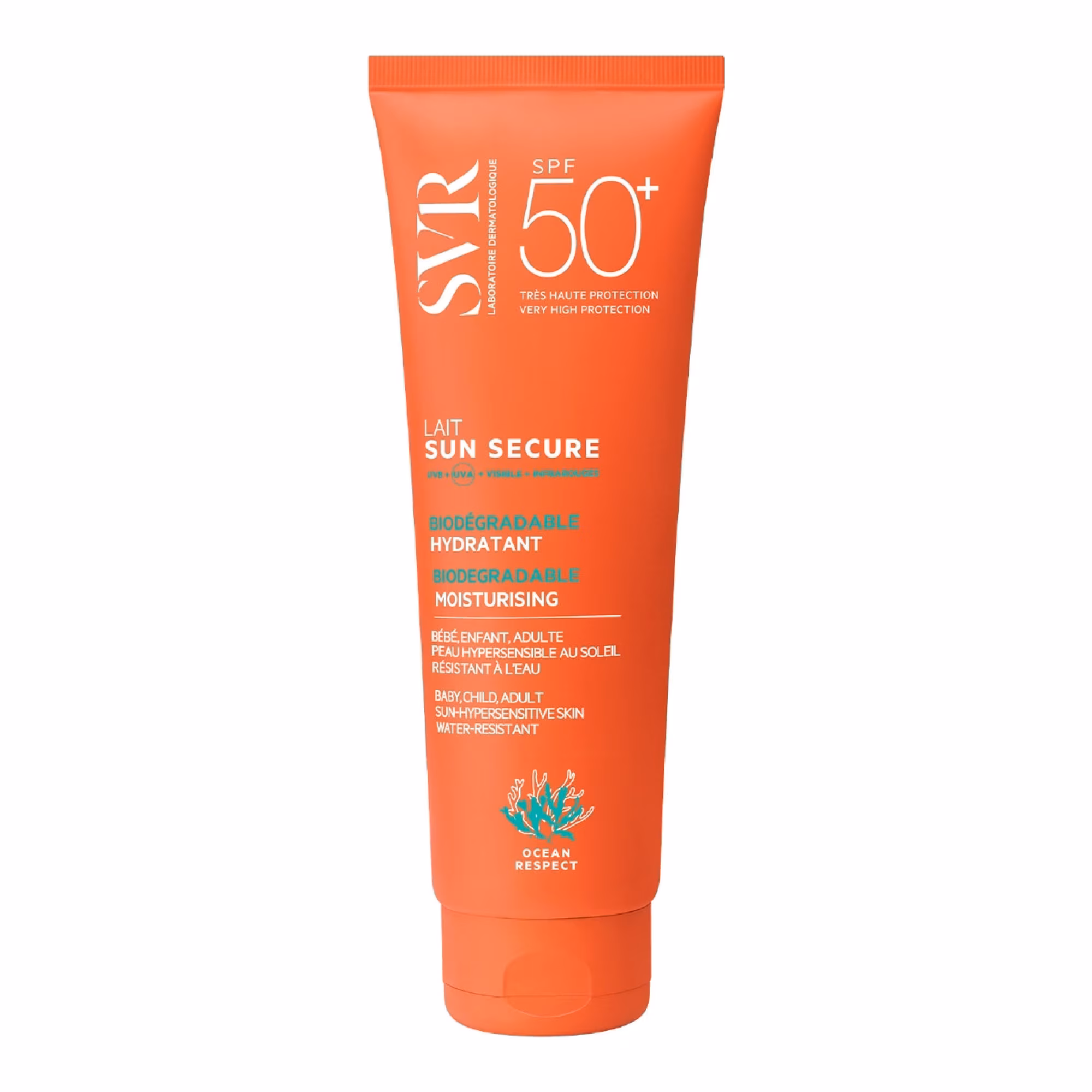 SUN SECURE LAIT SPF50 Le 1er soin très haute protection pour lutter contre 100% des rayons, du nourrisson à l'adulte