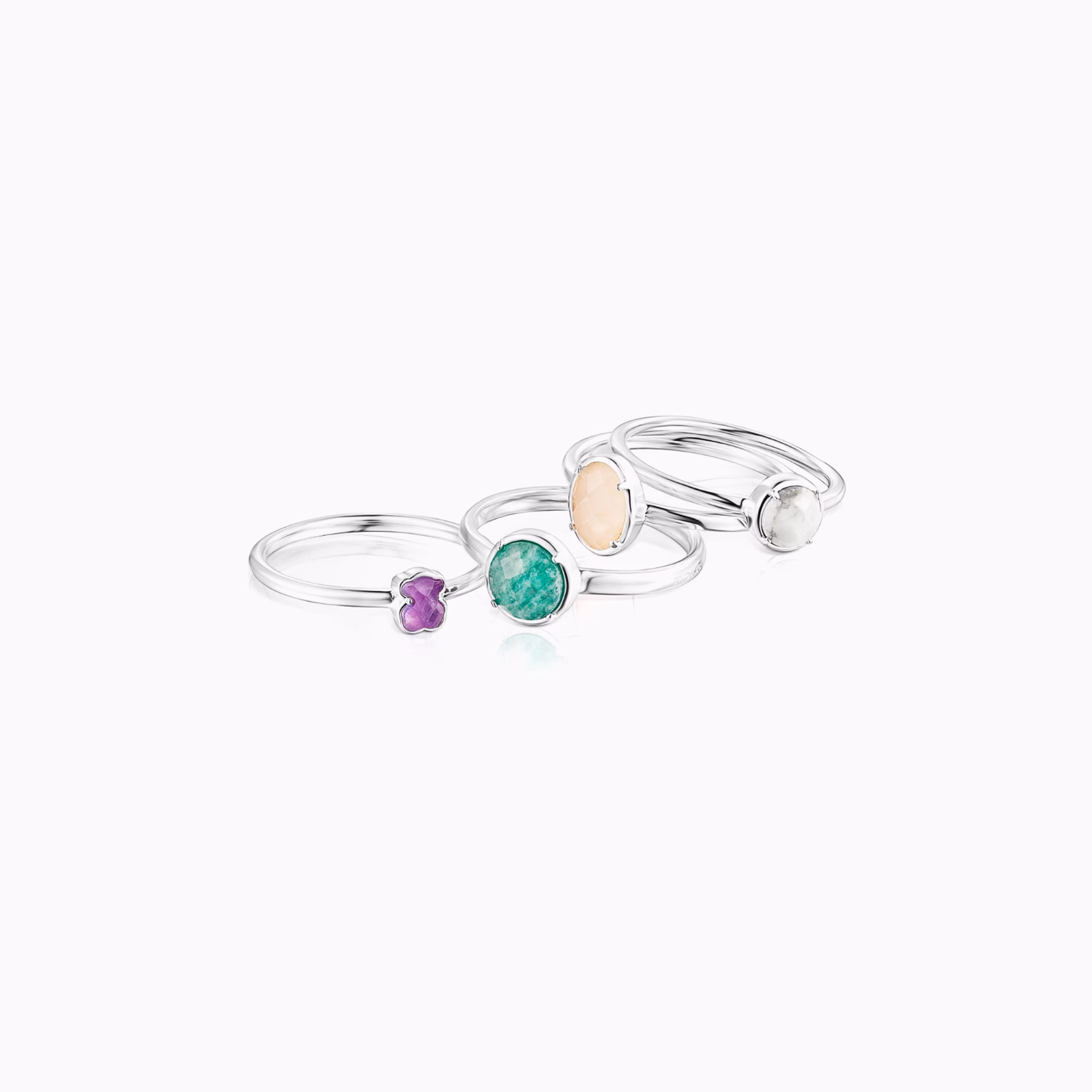 Pack de cuatro Anillos de plata y gemas Cool Color