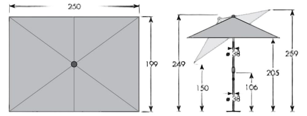 PARASOLL DOPPLER LIFE 250X200CM GRÅ