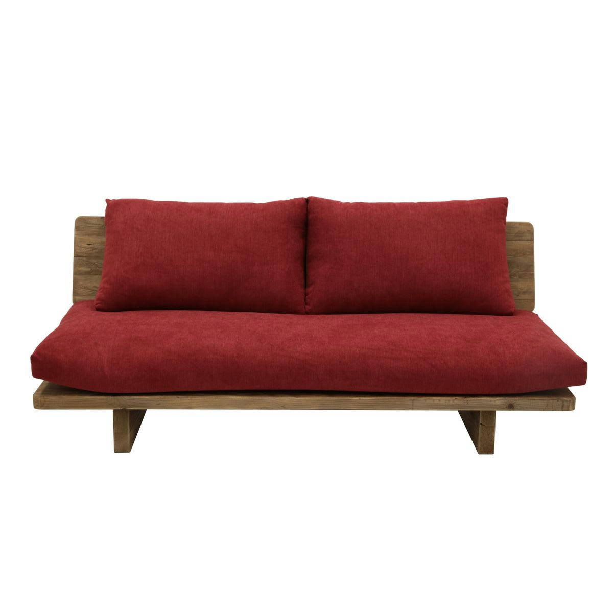 NEBRASKA - Canapé 3 places en pin recyclé et tissu rouge