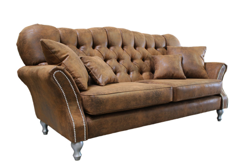 Ropez Chesterfield Jersey sofa 3os. pikowana zamsz brązowy