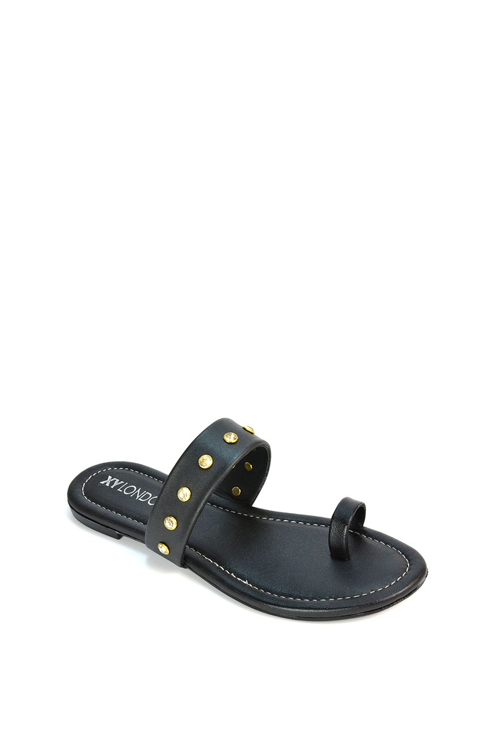 XY London Isobel' Diamante Flip Flop Leather Sandal Slider Shoes With Toe Post
