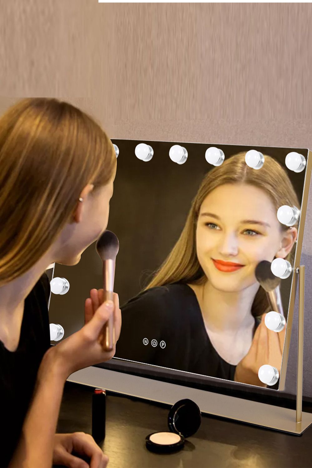 Living and Home 15 LED Lights Bulbs Adjustable Angle Hollywood Vanity Mirror Dressing Tabletop,3 Lighting Modes Lighted