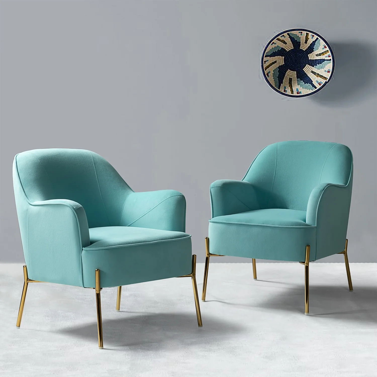 Marina Modern Velvet Accent Chair with Golden Legs Set of 2 by HULALA HOME