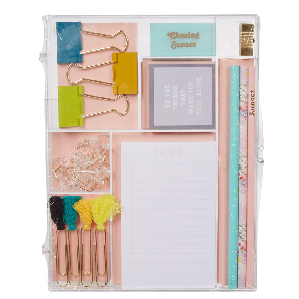 Kit papeterie bloc note motif floral crayon et gomme