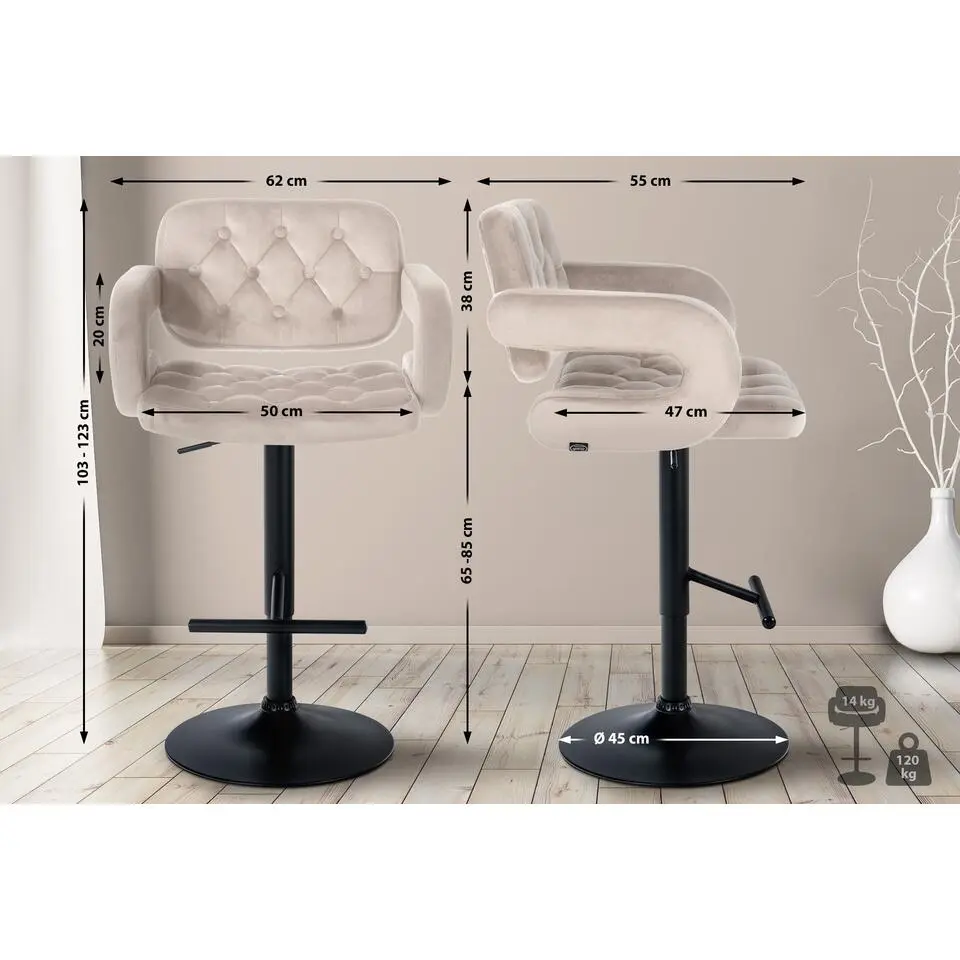 CLP Barkruk Dublin zwart Frame - Fluweel - creme