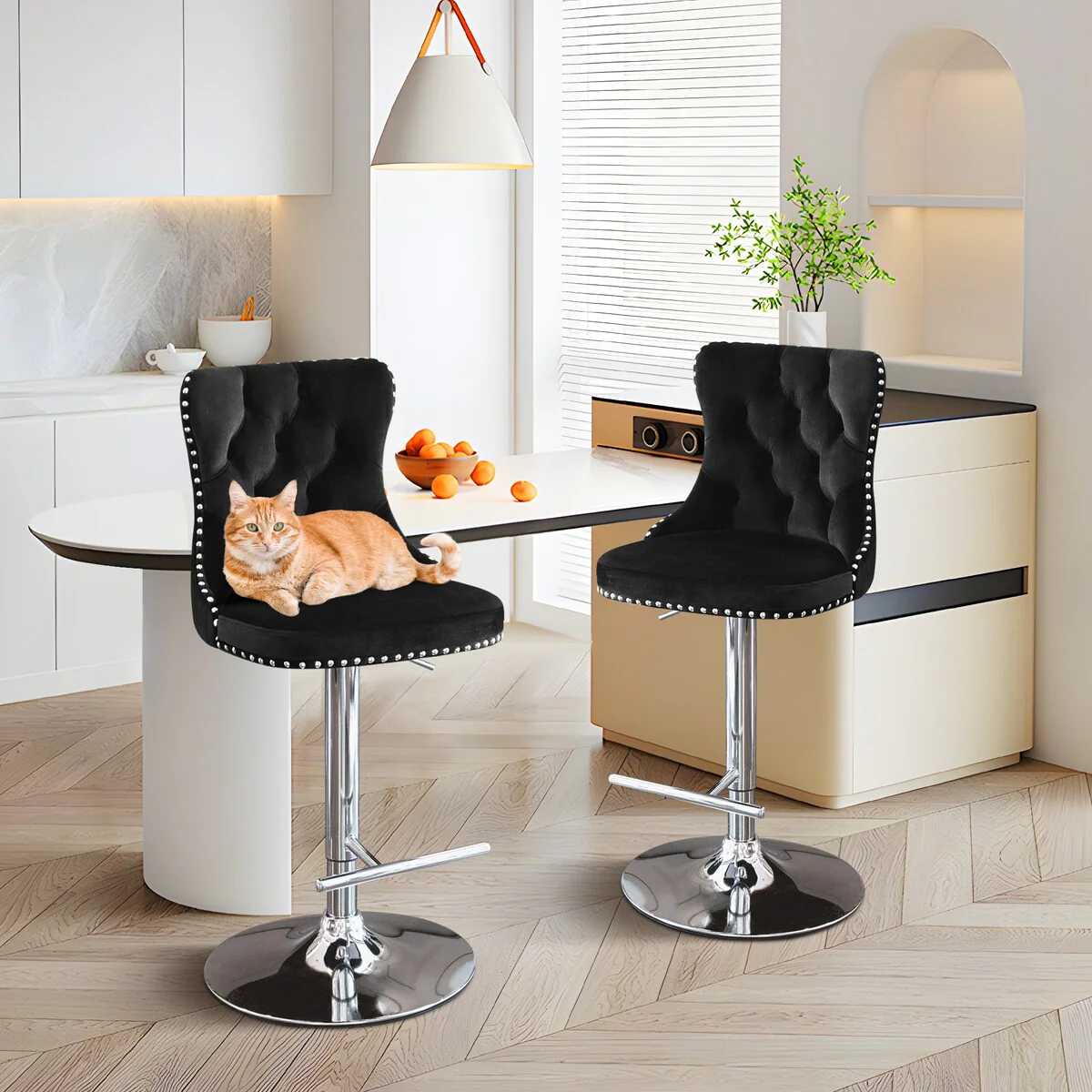 Velvet Adjustable Swivel Counter Height Barstools Set of 6