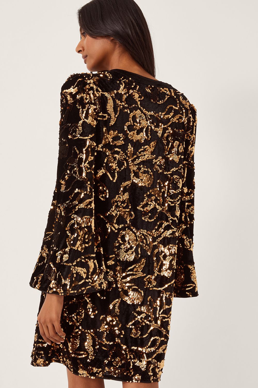 Monsoon Shola Bow Sequin Mini Tunic Dress Black
