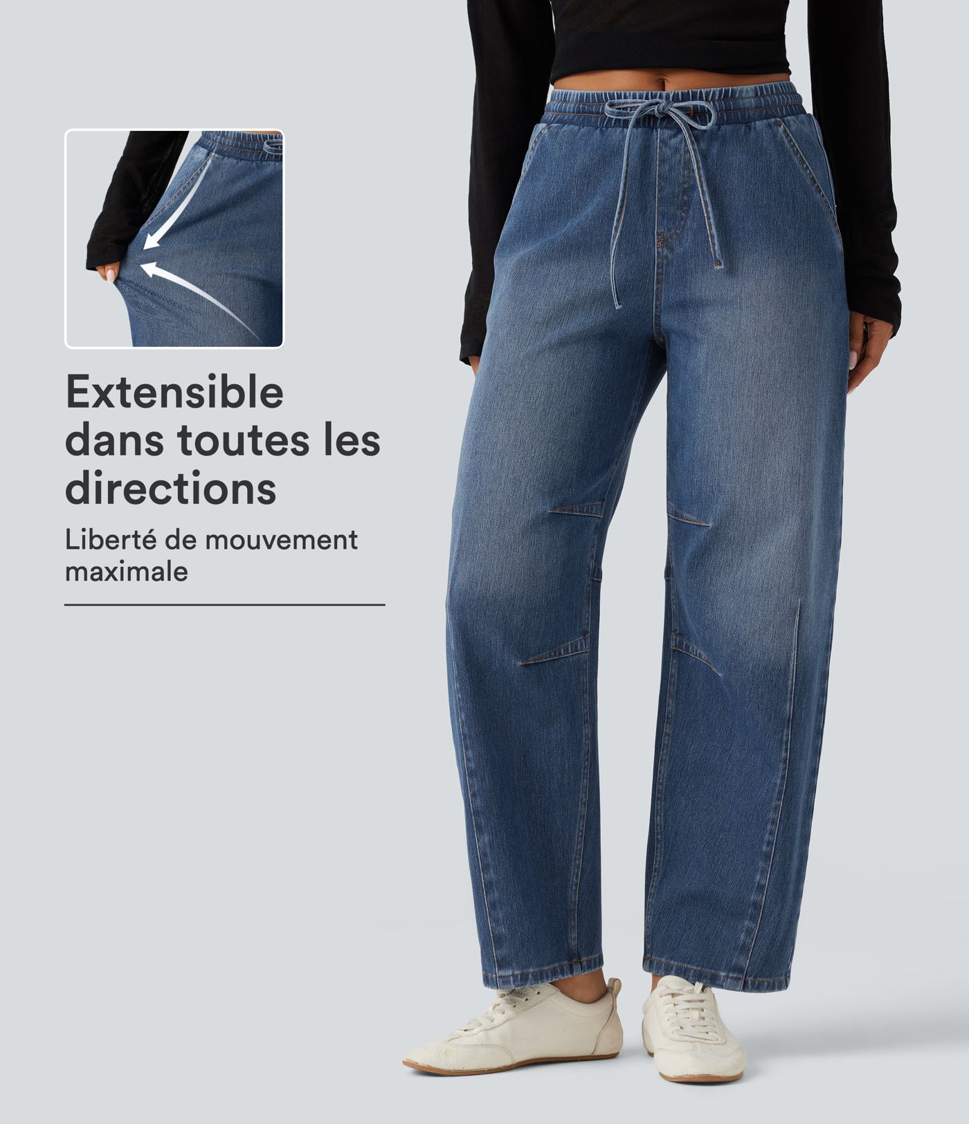Jean Halara Flex™ taille mi-haute à cordon de serrage, coupe barrel avec poches