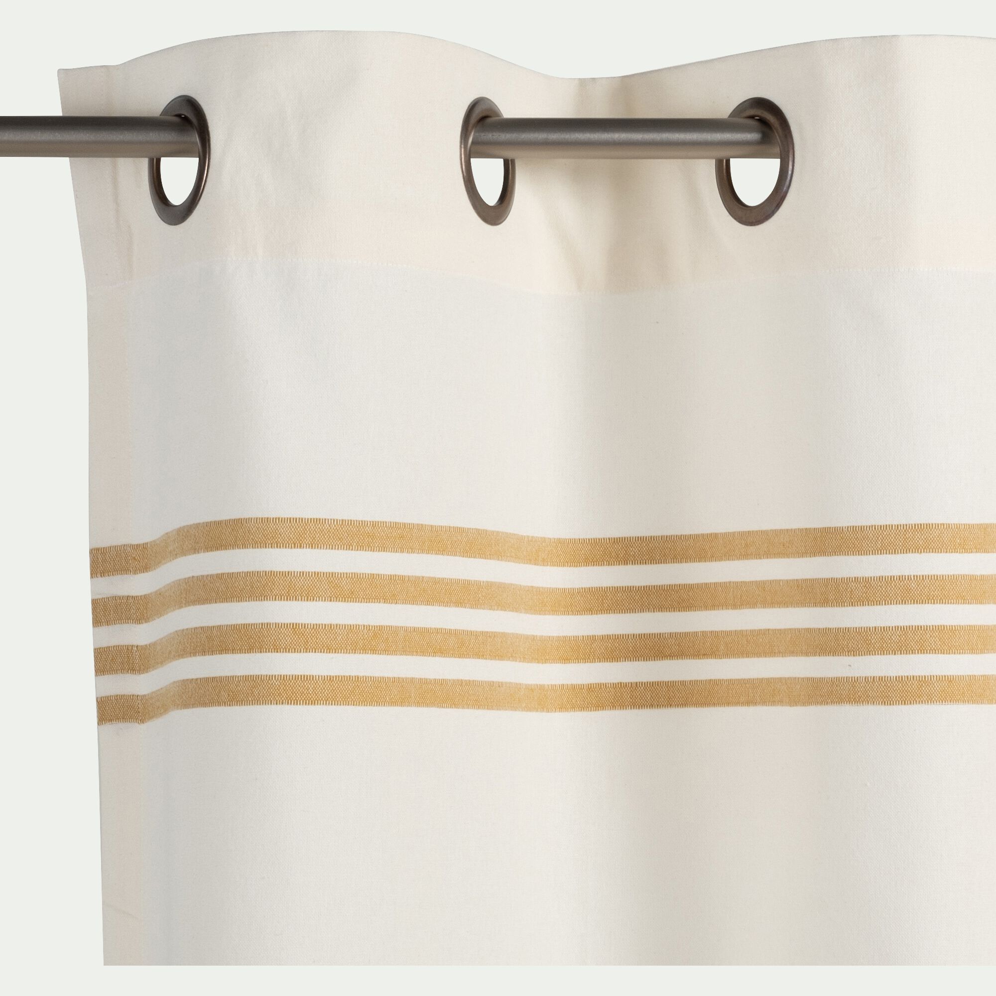 DINAN - Rideau à œillets en coton à bande jaune 140x250cm - Beige