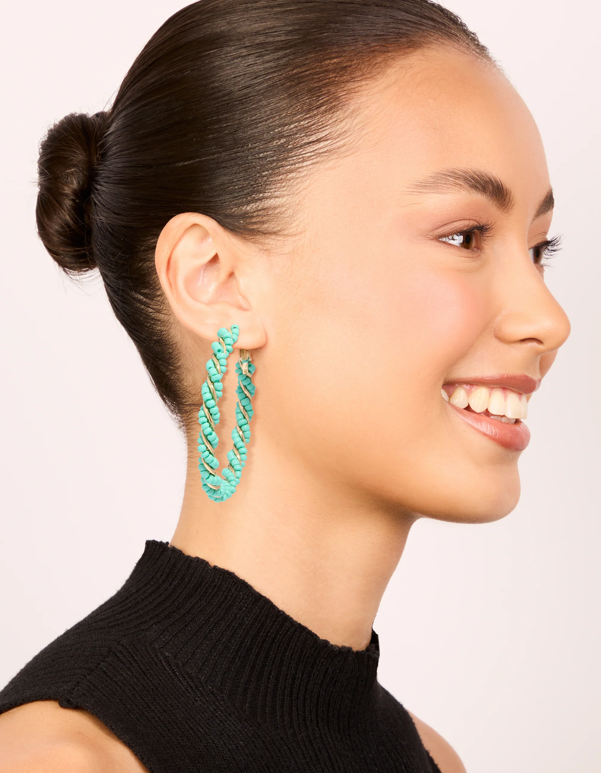 Light Blue Beaded Small Hoop Earrings
