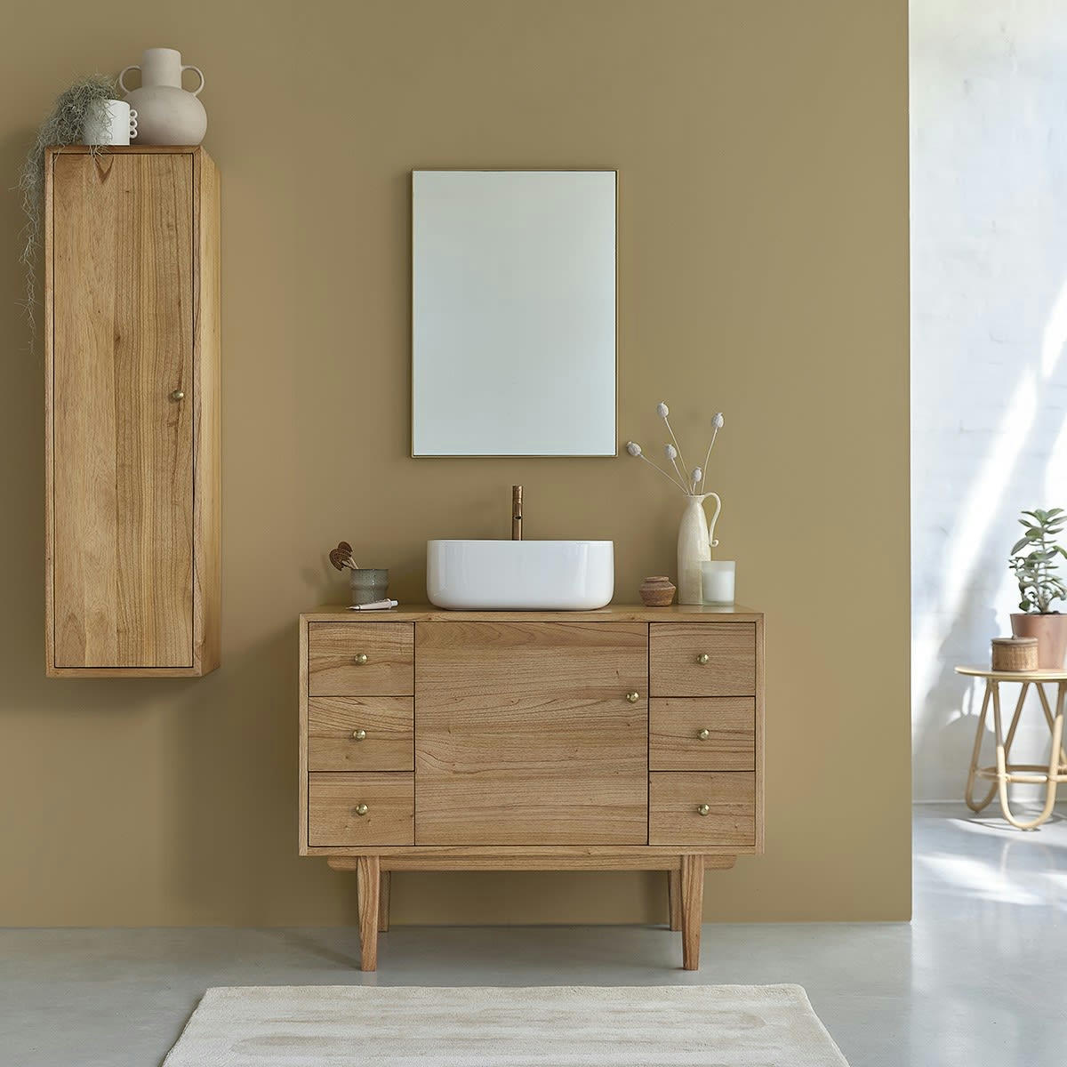 FIFTIES - Meuble sous vasque en mindi massif 100 cm