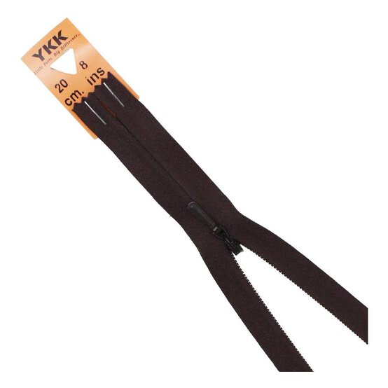 YKK Brown Concealed Zip 20cm