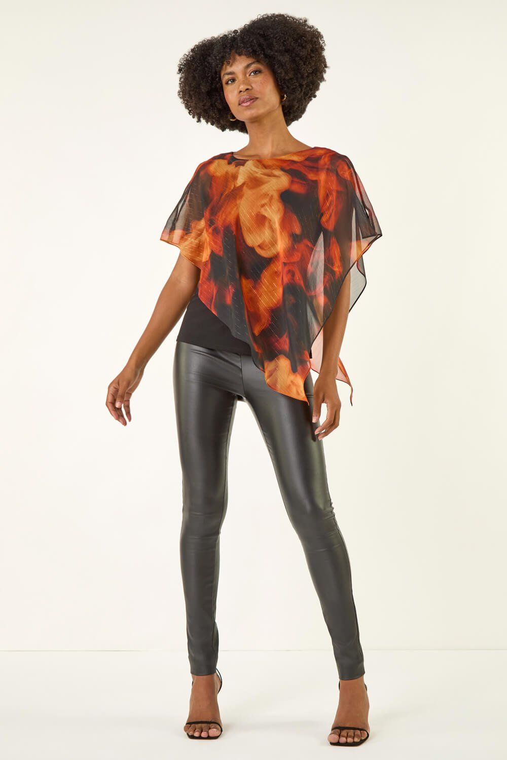Roman Fire Metallic Asymmetric Overlay Top