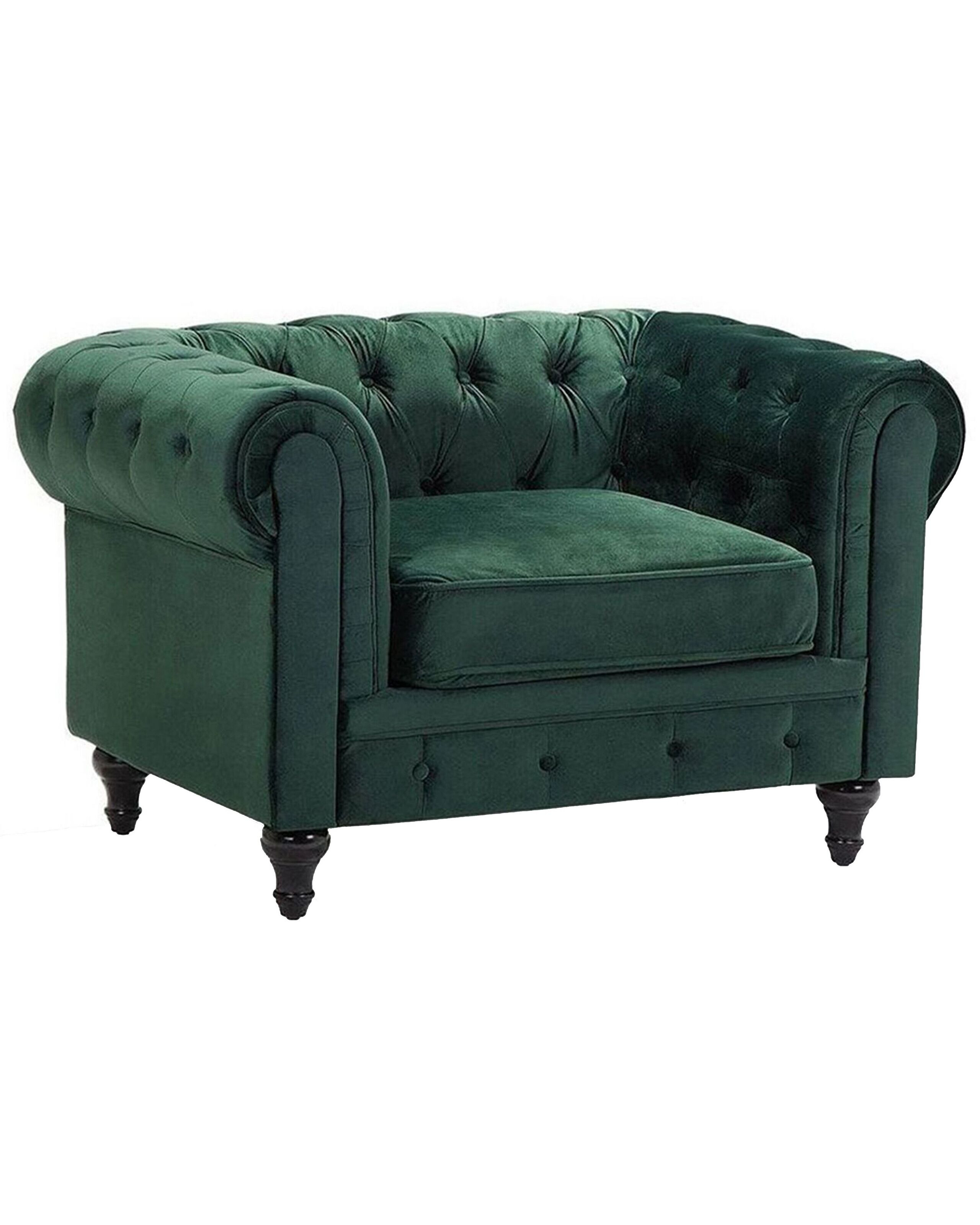 Fotel krzesło chesterfield welur zielony