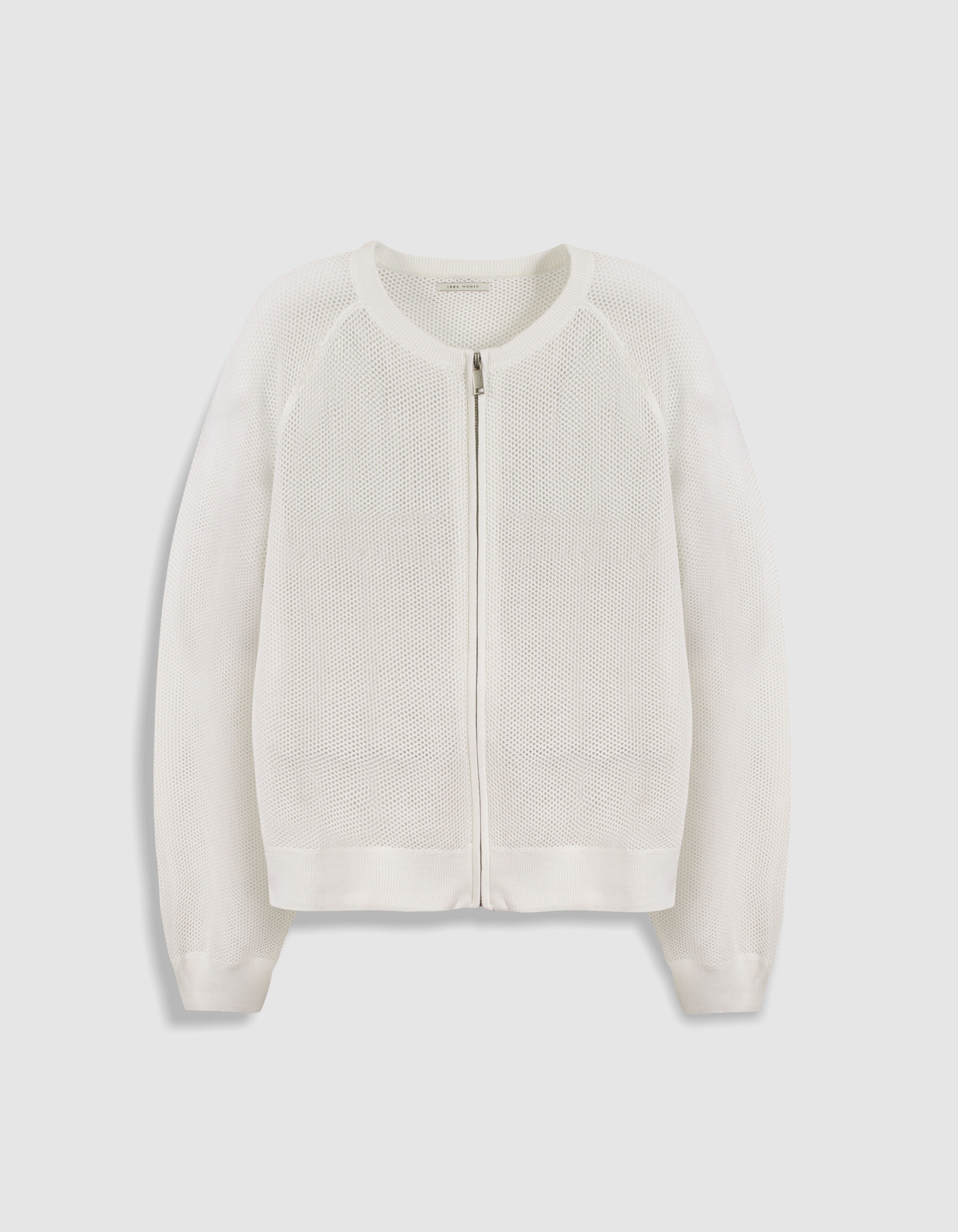 Cardigan zippé blanc tricot ajouré Femme