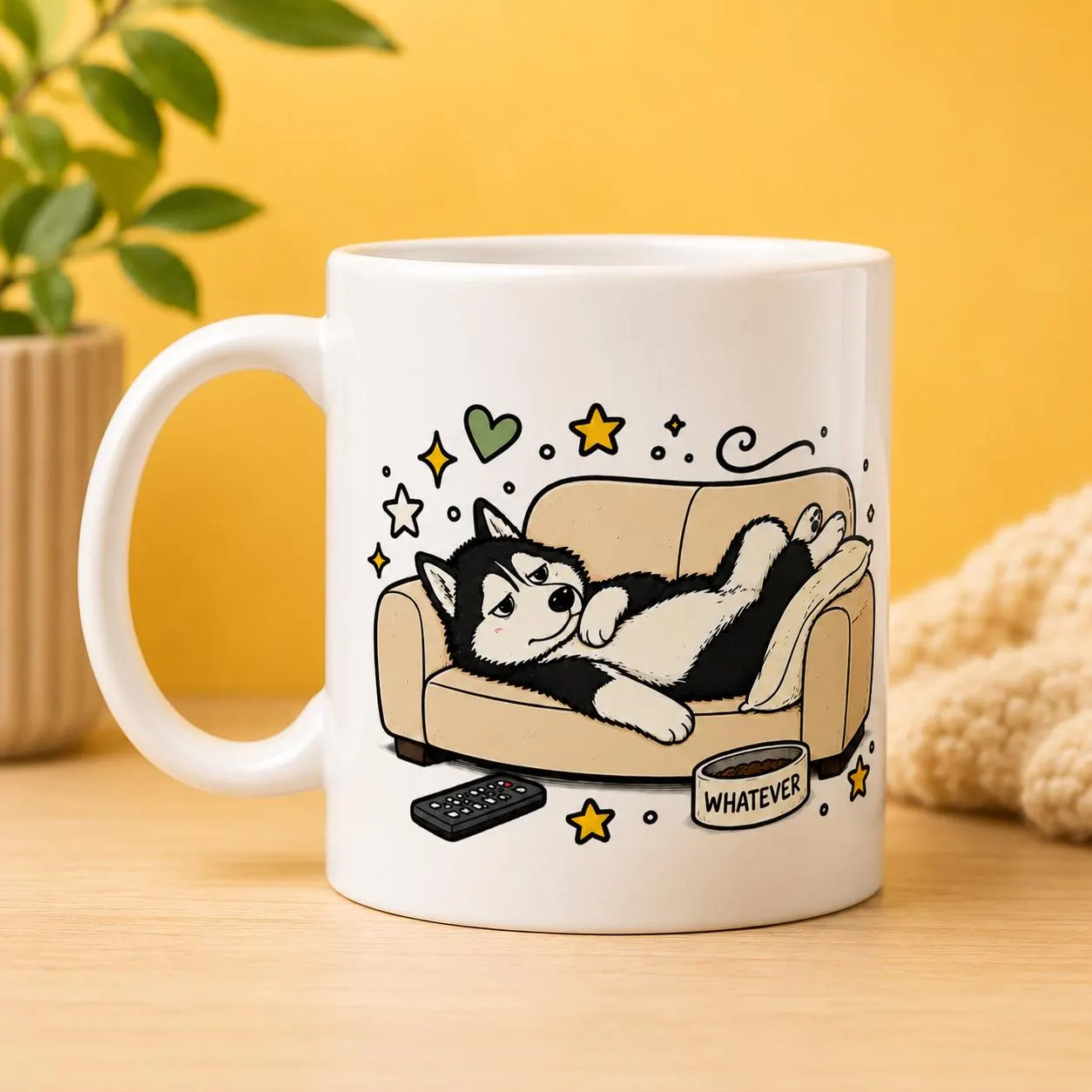 Mentally Offline Coffee Mug, Burnout Humor, Husky Lover Gift (11 oz)