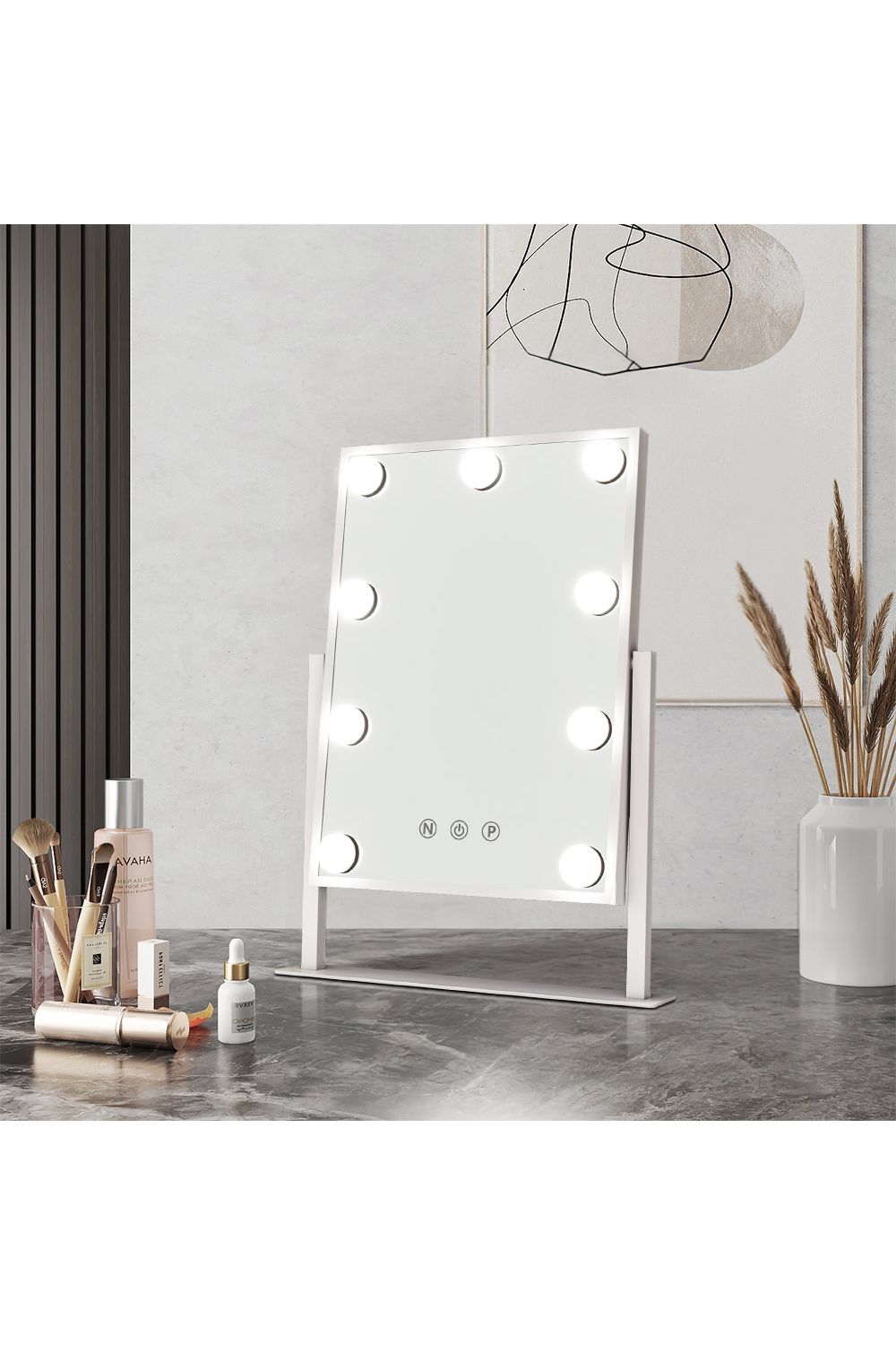 H&O Direct Rectangular Vanity Mirror with 9 LED Bulbs and 3 Colour Lighting Modes