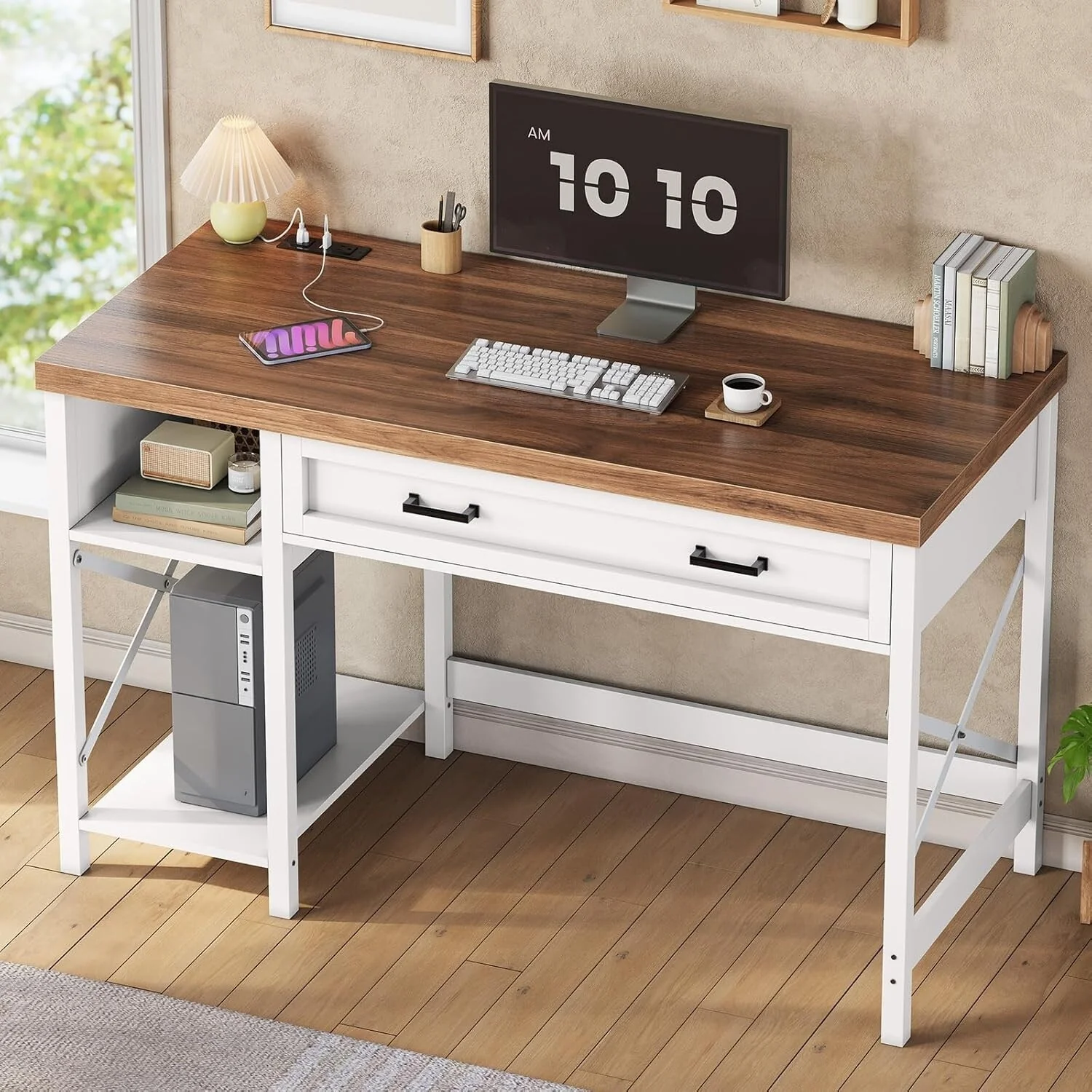 Small Computer Desk Writing Desk Drawer Storage Shelves