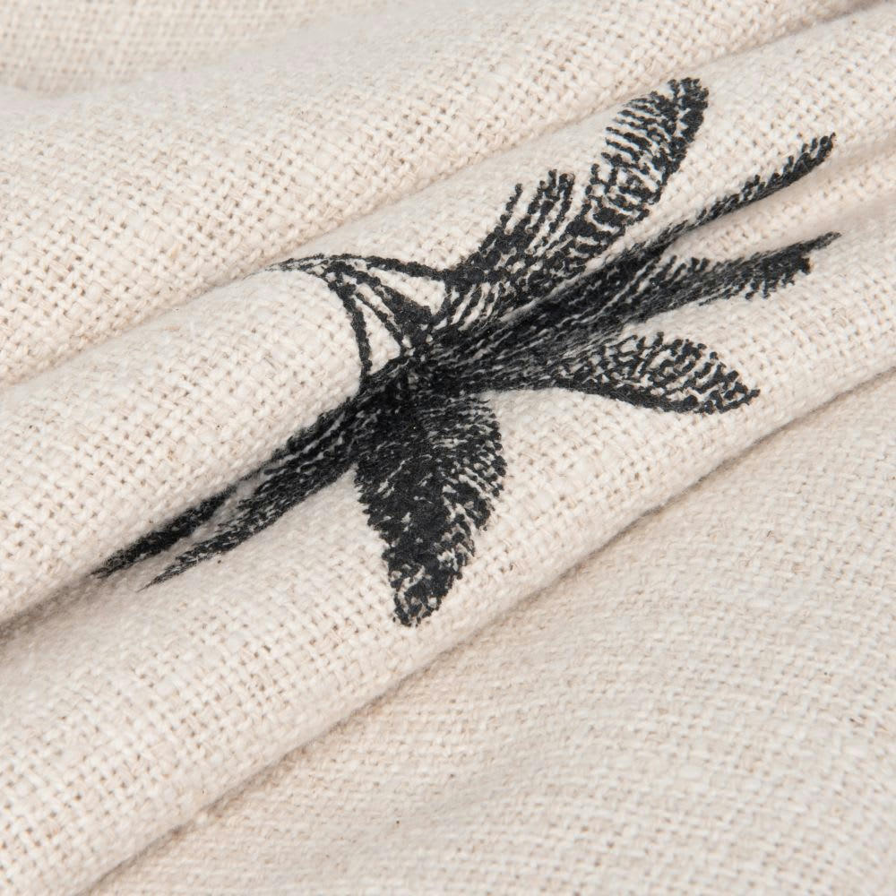 SHANIA - Plaid en coton motifs palmiers noirs et blancs à franges 130x170