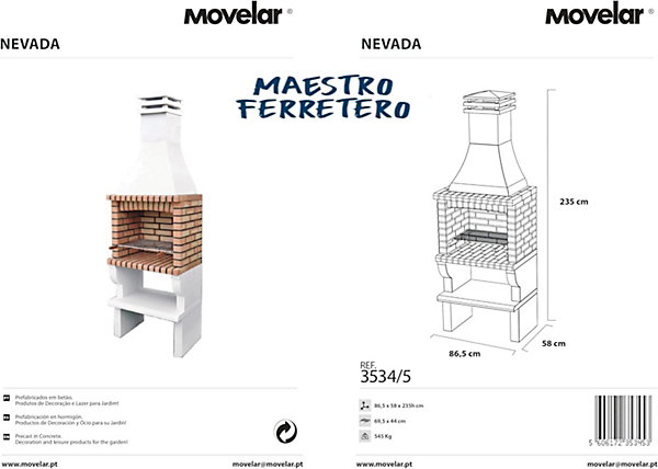 MOVELAR - Barbecue préfabriqué à bois et charbon de bois Nevada PlusxL (Gris, Orange - 86,5x60x238 cm) REF : 3534/5