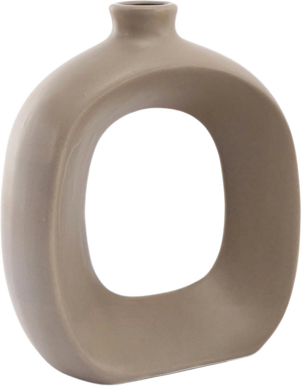 - Vase en grès oval 16 cm taupe