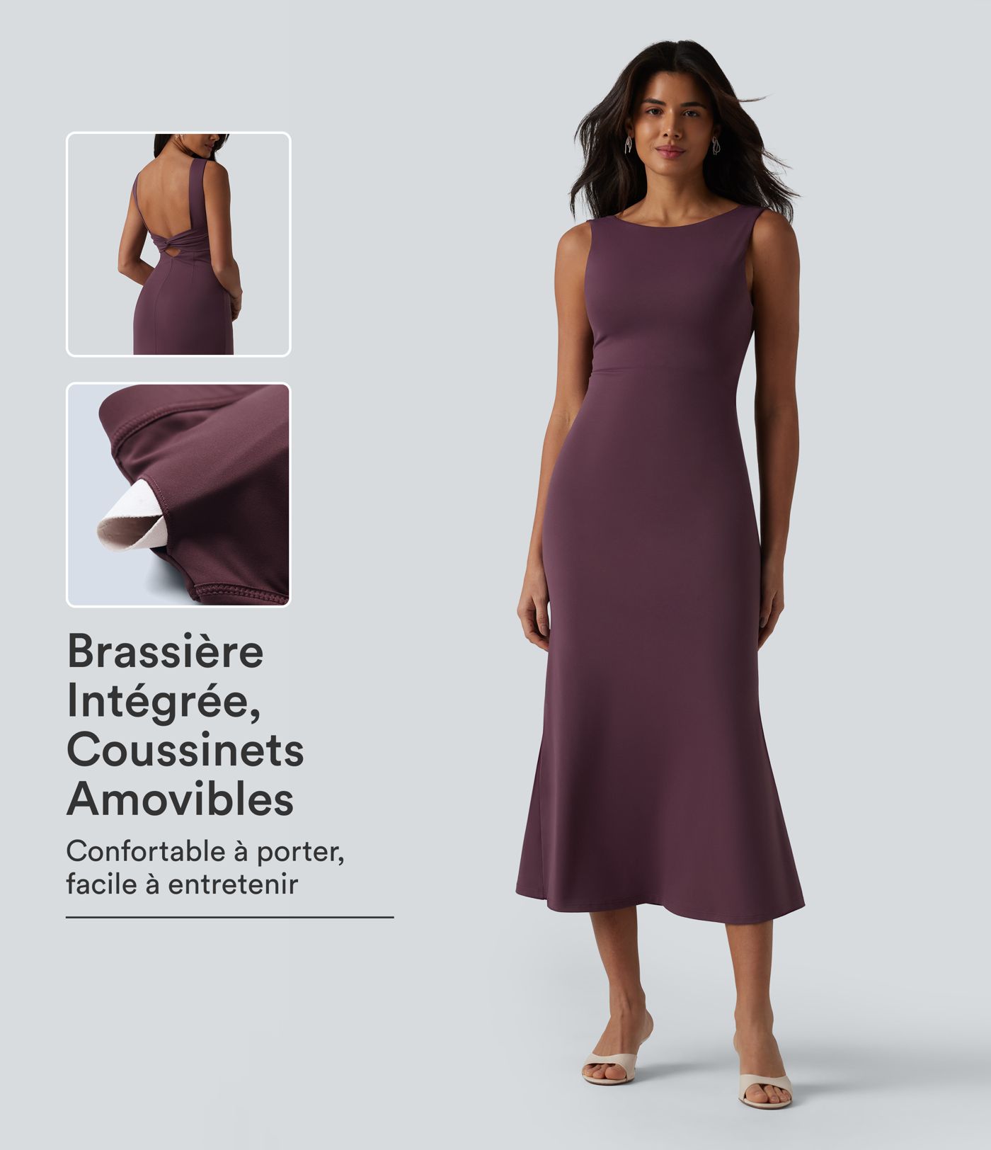 Robe midi sans manches col bateau avec brassière intégrée