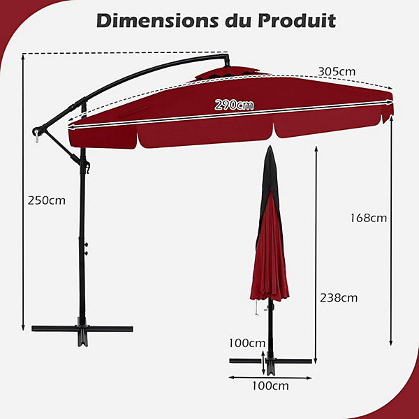 Parasol Déporté Octogonal 3x3M, Parasol Extérieur inclinable avec Housse de Protection