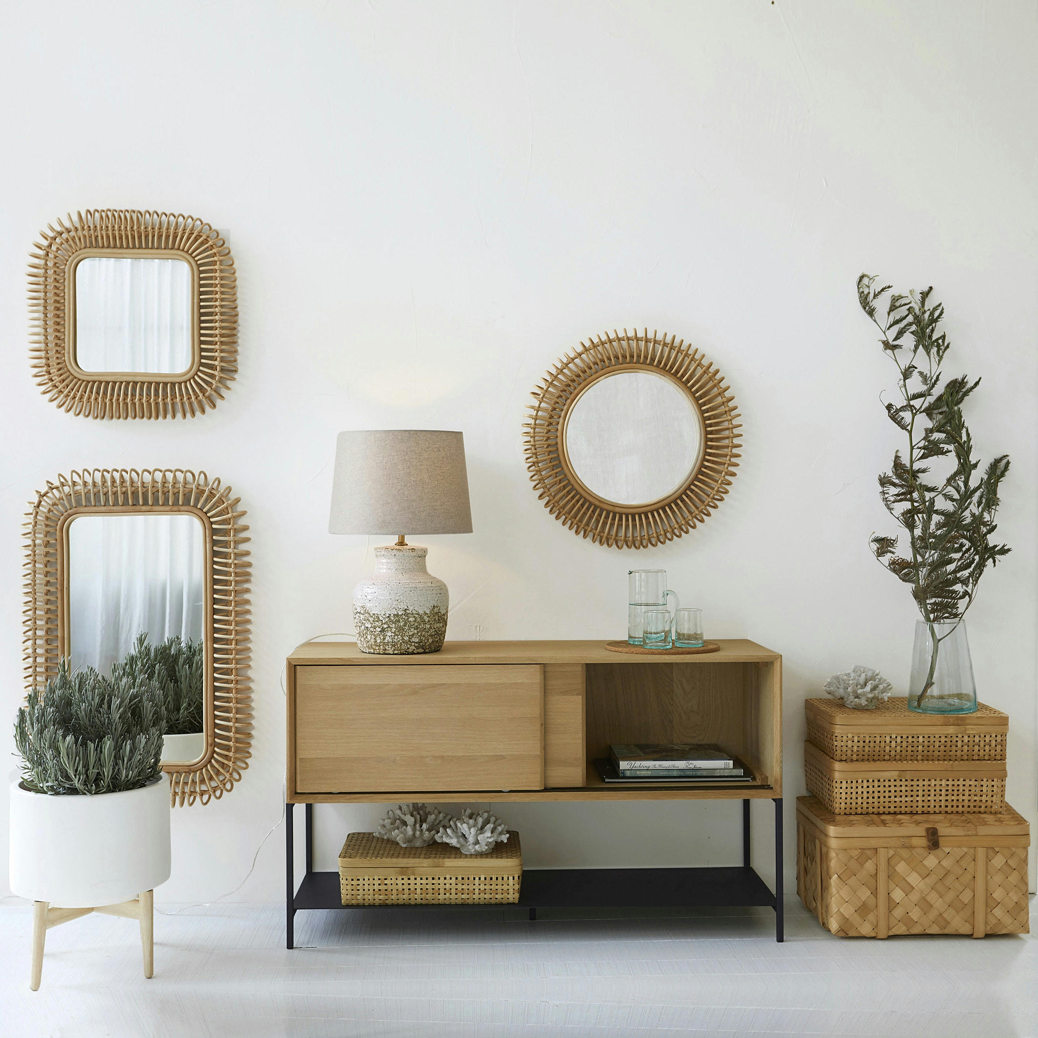 Miroir rotin, Tarsile, rond ø60 cm