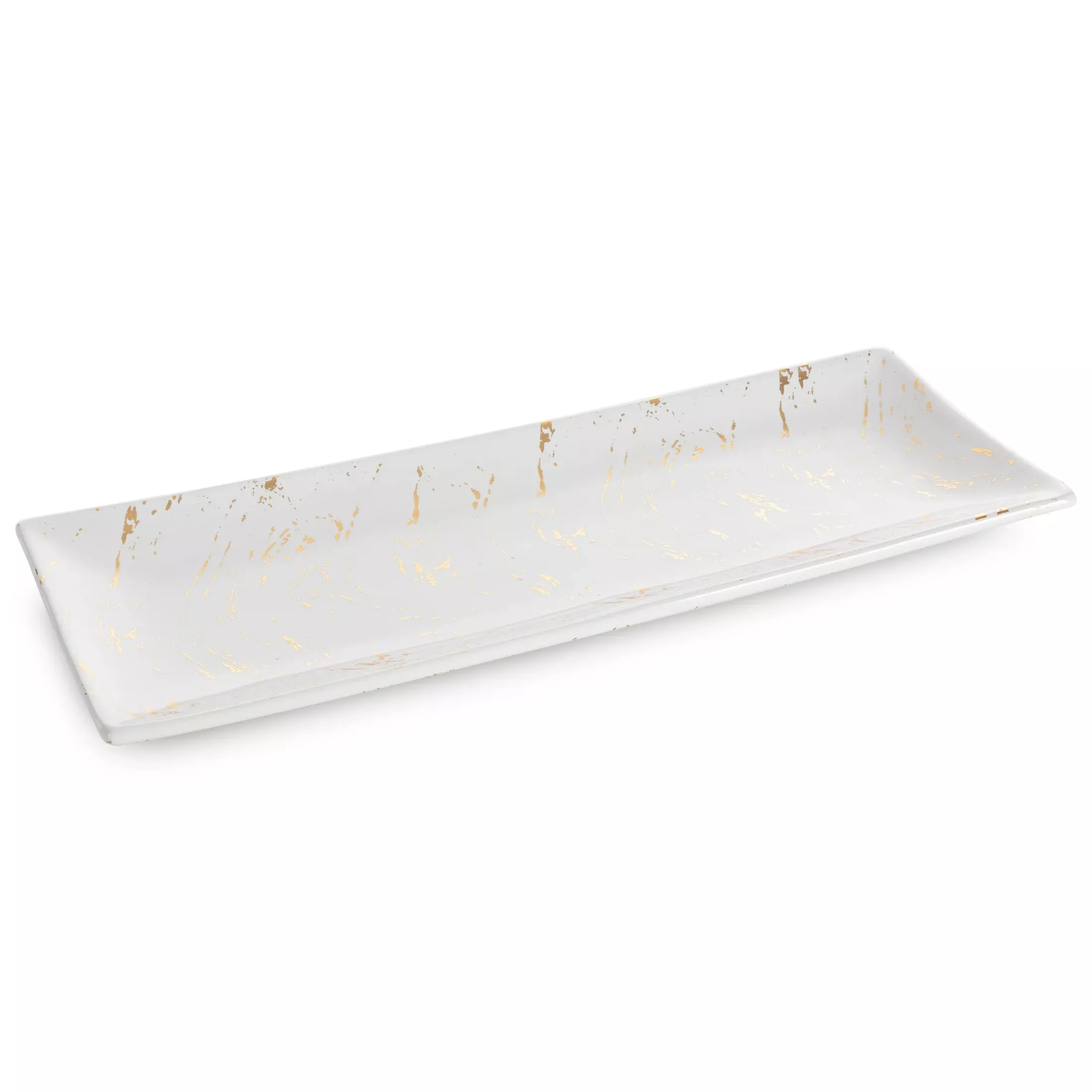 Patera ceramicznadekoracyjna biało-złota zdobiona przecieranym wzorem 38x14x4 cm ARIELA 2