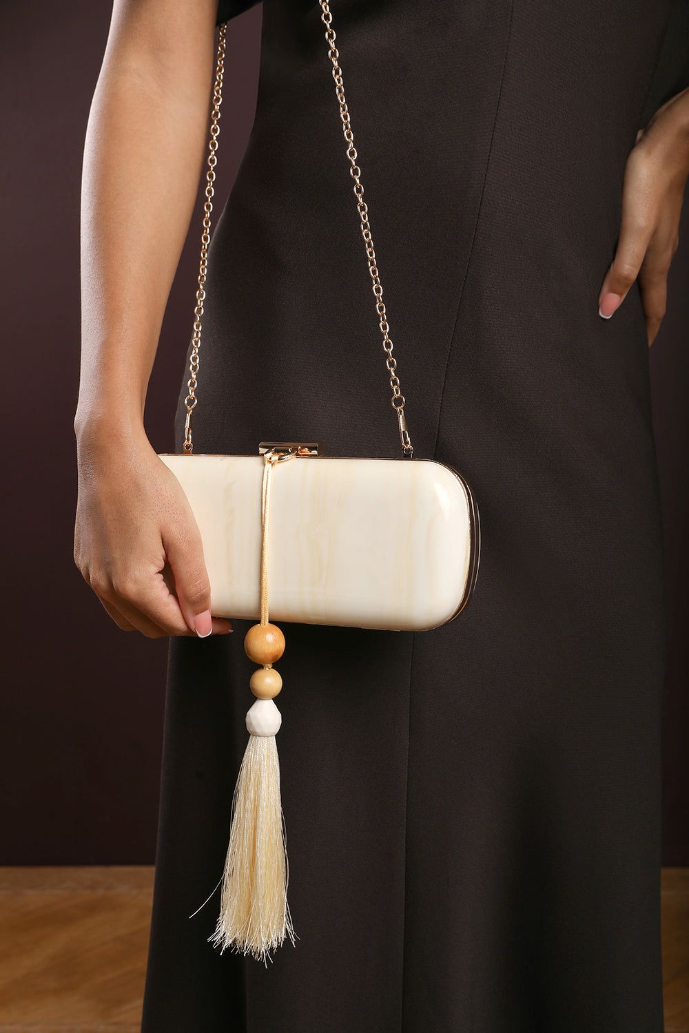 Where's That From Falcon Marble Finish Tassel Clutch Bag