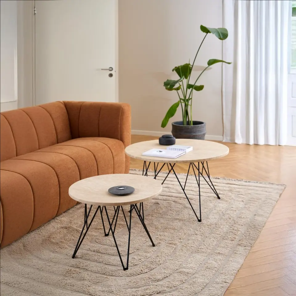 Salontafel Beige/Zwart Travertin - 80x80x46,4cm - Hermanson