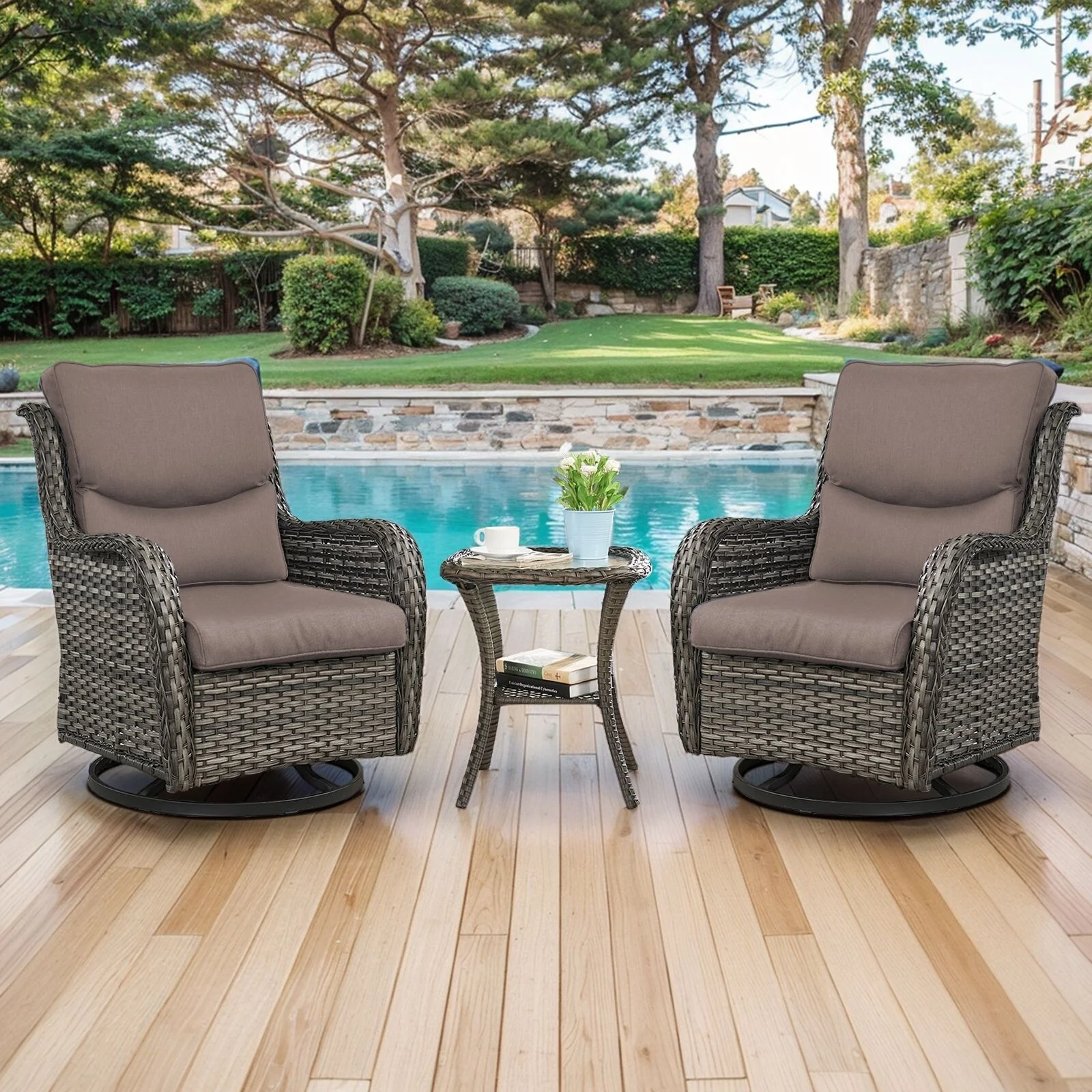Outdoor Gliders Swivel Chairs Patio Chairs with 5-Inch Thick Cushions