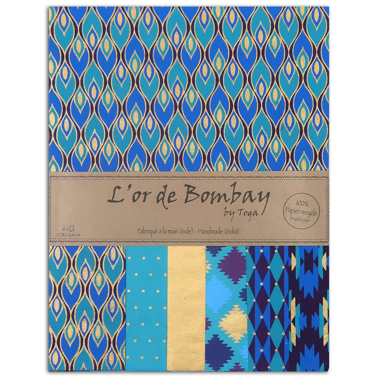 - Lot de 6 feuilles de papier recyclé bleu violet