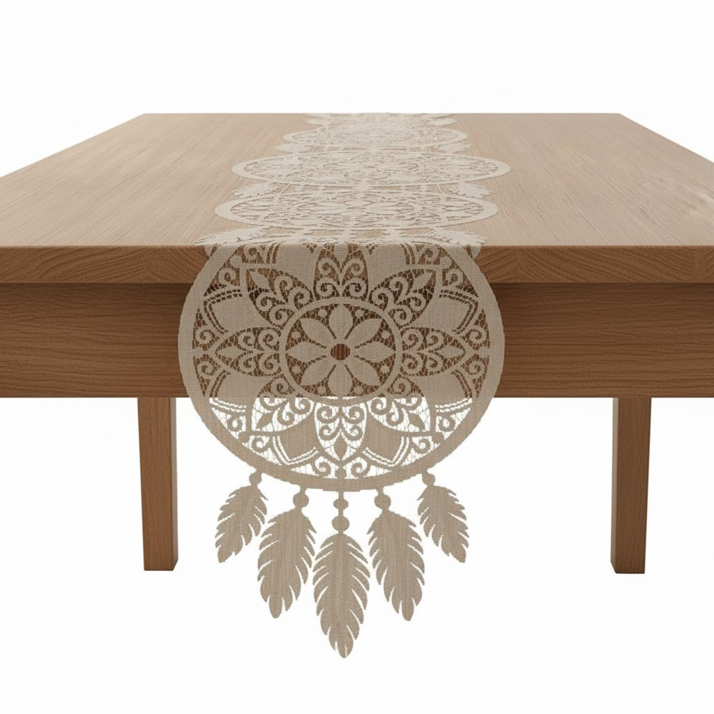 Bieżnik żakardowy na stół łapacz snów 36x140 cm beżowy Alia boho